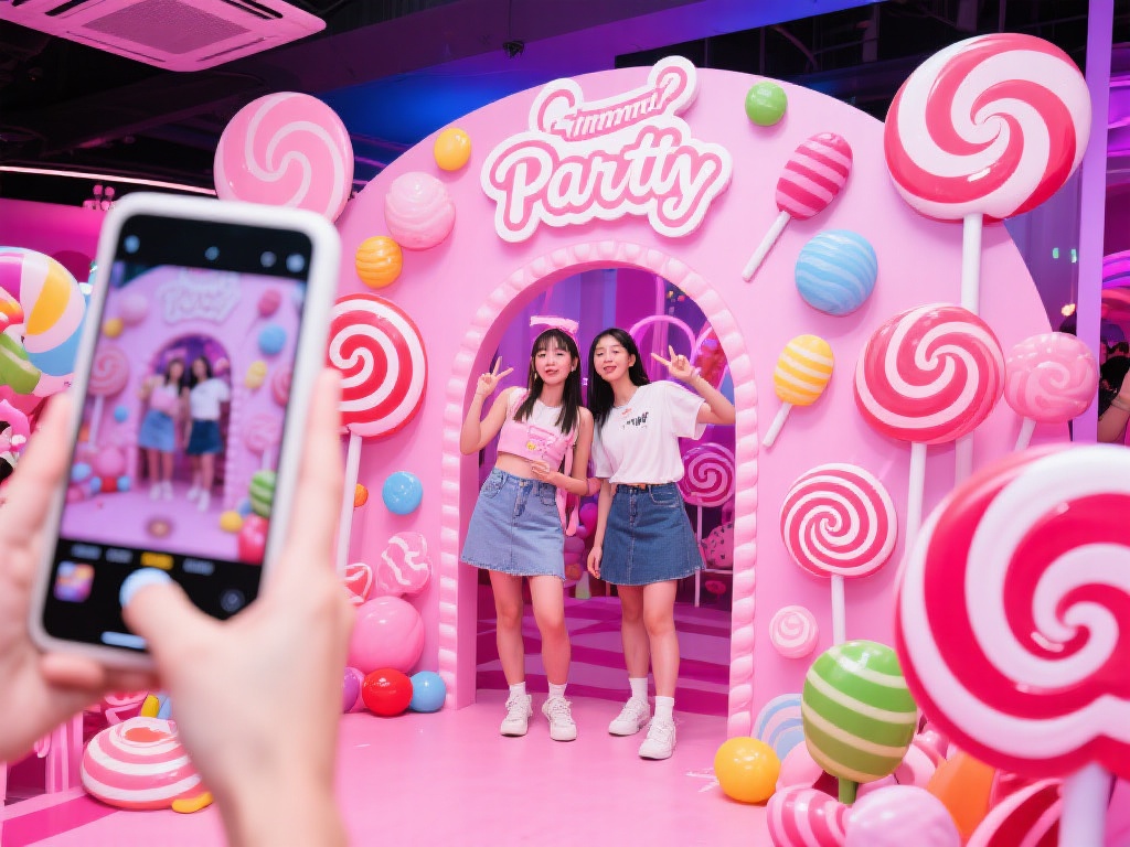 此外，不少糖果派对还推出了特别定制的拍照区，使访客